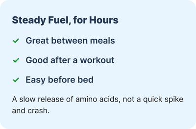 A slow, steady stream of protein, not a spike and crash